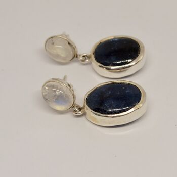 Moonstone, Sapphire Silver Earrings, 3 of 8