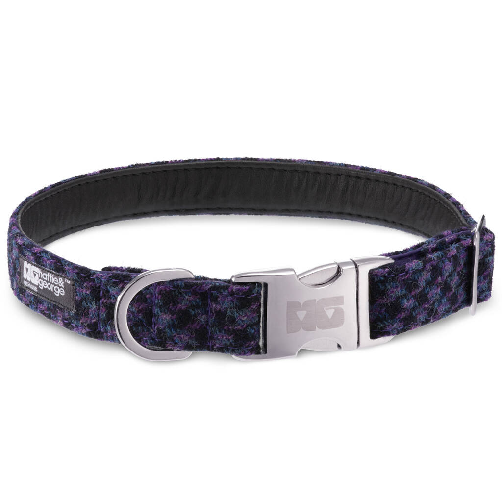 Danni's Purples And Blacks Harris Tweed Dog Collar, 1 of 5