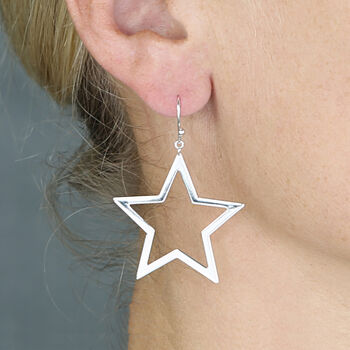 Large Sterling Silver Open Star Drop Earrings, 4 of 8