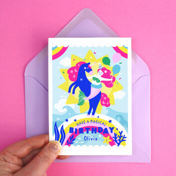 Personalised Mermaid Unicorn Happy Birthday Card, 4 of 6