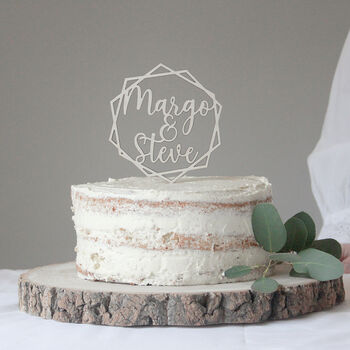 Personalised Geometric Wooden Wedding Cake Topper, 2 of 5