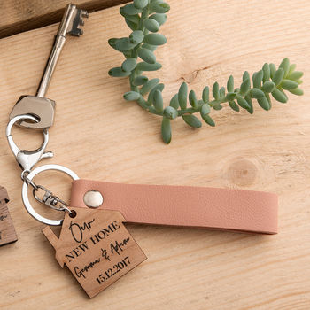Personalised New Home Cherry Wood Keyring, 4 of 9