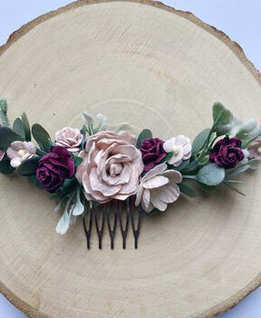 Burgundy And Blush Pink Flower Hair Comb, 6 of 6
