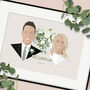 Personalised Wedding Couple And Bouquet Portrait Print, thumbnail 2 of 4