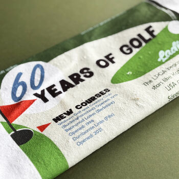 A Lifetime Of Golf 60th Birthday Gift Tea Towel, 2 of 3