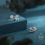 Oxidised Finish Dinosaur Fossil Stud Earrings In Sterling Silver, T Rex Or Triceratops Skull, thumbnail 1 of 12
