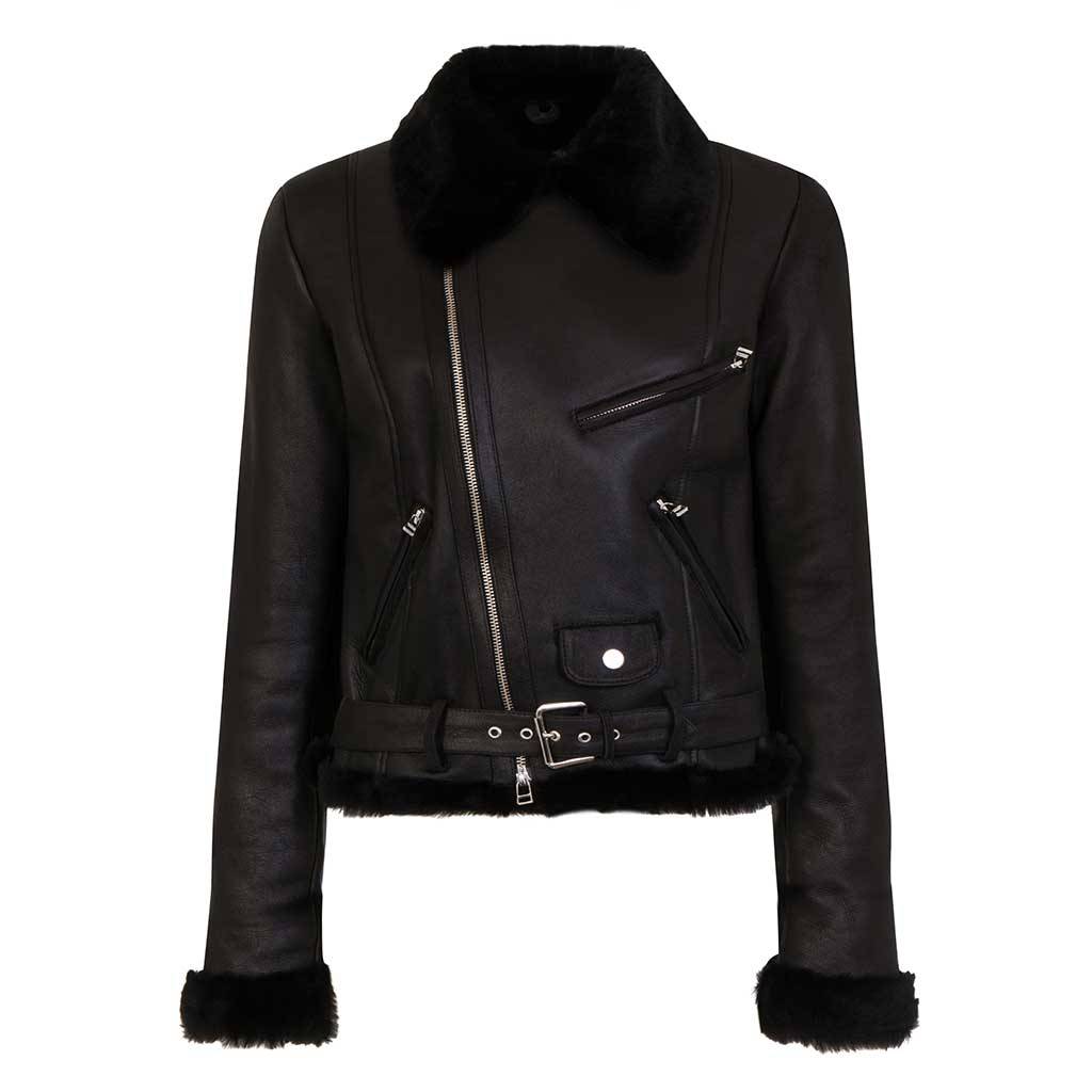 Black Aviator Shearling Jacket By Sheepers
