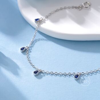 Sapphire Blue Cz Droplet Bracelet In Sterling Silver, 9 of 11