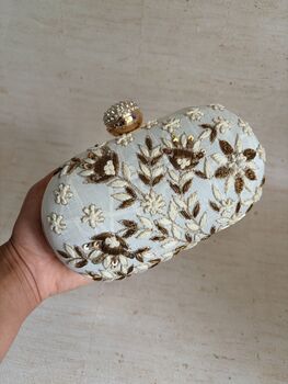 Off White Oval Floral Clutch, 10 of 11