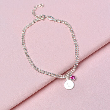 Double Strand Silver Initial Birthstone Bracelet, 3 of 7