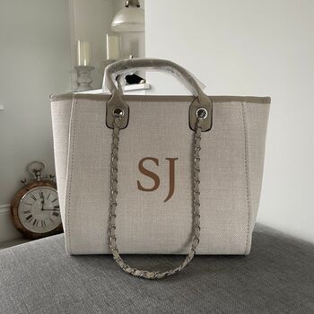 Personalised Stone Large Chain Initial Tote Beach Bag, 2 of 6