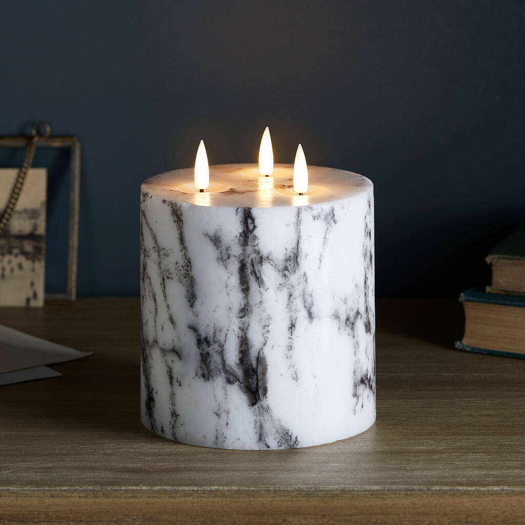 Three Wick Marble Realistic Flame LED Candle By Lights4fun