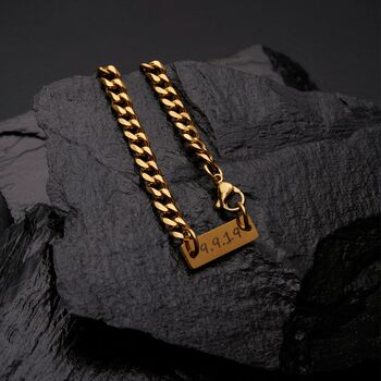 Gold Engravable 5mm Cuban Bracelet Unisex, 5 of 10