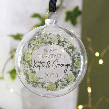 Personalised Happy Engagement Wreath Flat Bauble, 2 of 3