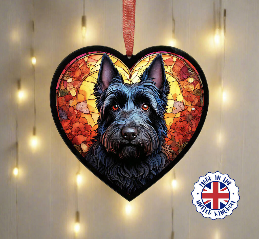 Scottish Terrier Stained Glass Effect Heart Suncatcher, 1 of 5
