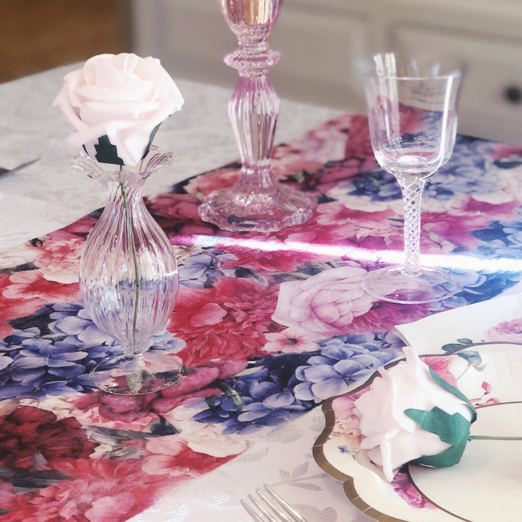 Two Small Glass Table Decorations Vases And Six Roses By Bunting