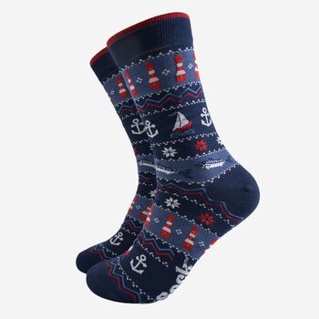 Men's Bamboo Socks Gift Box Navy Nautical Lobsters, 3 of 4