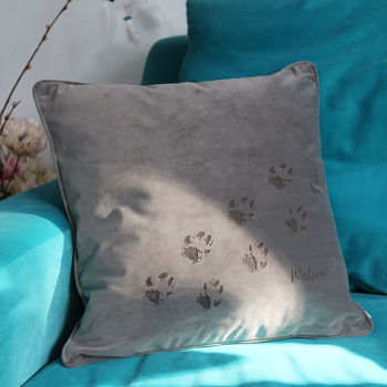 Velvet Pet Pawprint Personalised Cushion, 2 of 3