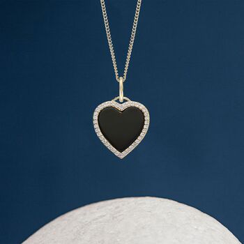 18ct Gold Plated Onyx Halo Heart Necklace, 2 of 10