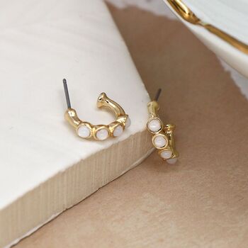 Mini Hoop And Faux Quartz Stud Earrings, 3 of 4