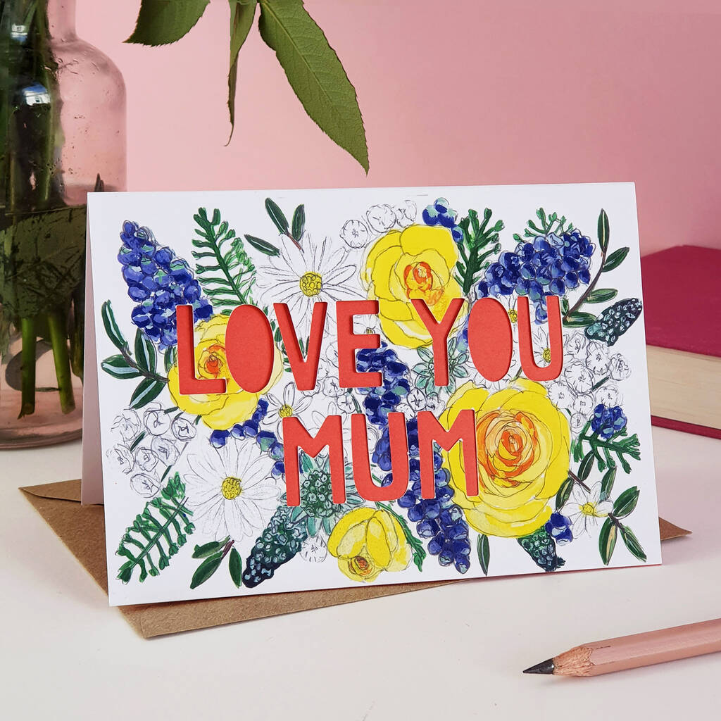 Love You Mum Paper Cut Card, 1 of 7