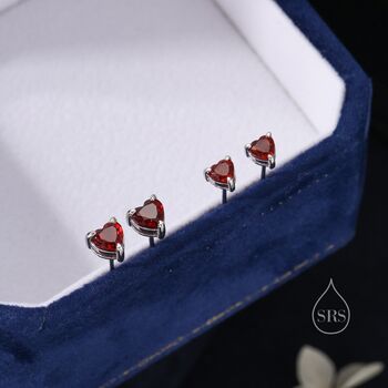 Natural Garnet Heart Stud Earrings In Sterling Silver, 4 of 12