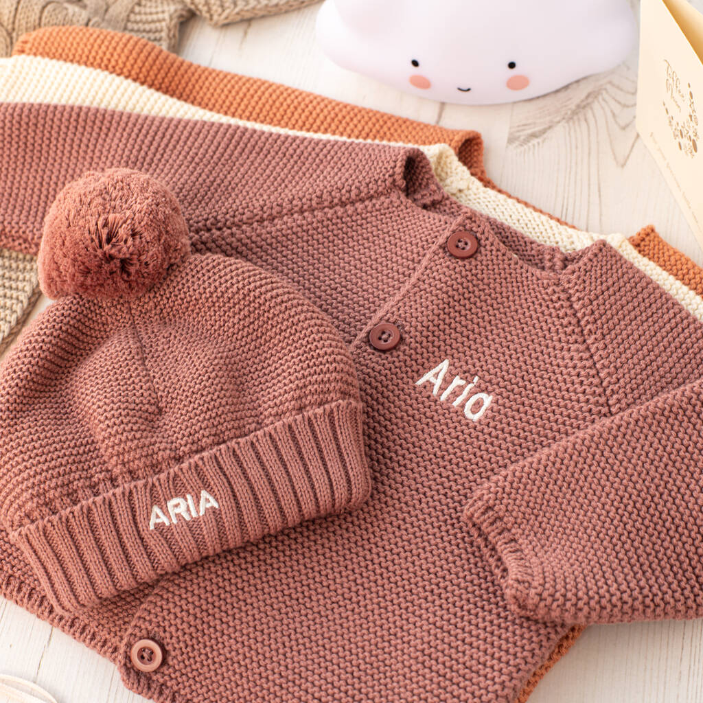 Personalised Baby Cardigan And Bobble Hat Gift Set, 1 of 12