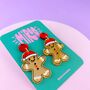 Gingerbread Man Christmas Earrings, thumbnail 4 of 6
