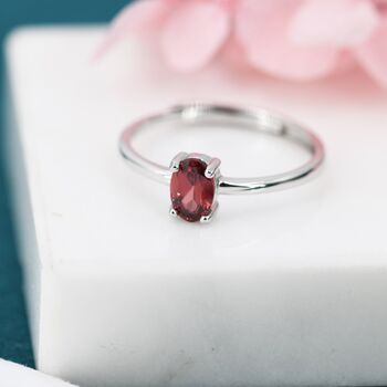 Sterling Silver Natural One Carat Red Garnet Oval Ring, 4 of 12
