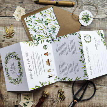 Eucalyptus Wedding Invitation With Timeline, 4 of 9