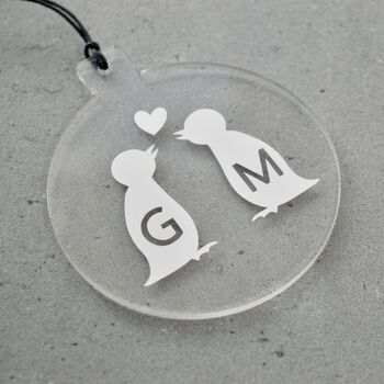 Couples Personalised Christmas Tree Decoration With Kissing Penguins, 2 of 12