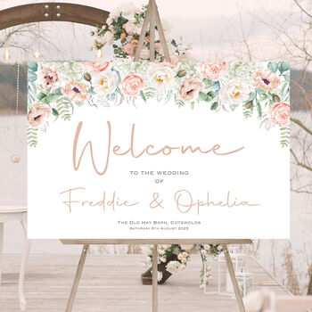 Wedding Welcome Board Peach Pink Floral, 2 of 7