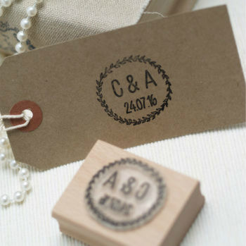 Initials And Date Wreath Rubber Stamp, 3 of 5
