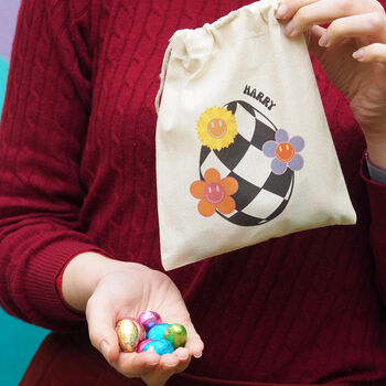 Personalised Retro Egg Bag With Chocolate Eggs, 3 of 5