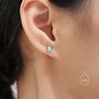 Sterling Silver White Opal Droplet Opal Huggie Hoop Earrings, thumbnail 4 of 11