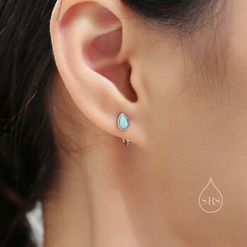 Sterling Silver White Opal Droplet Opal Huggie Hoop Earrings, 4 of 11