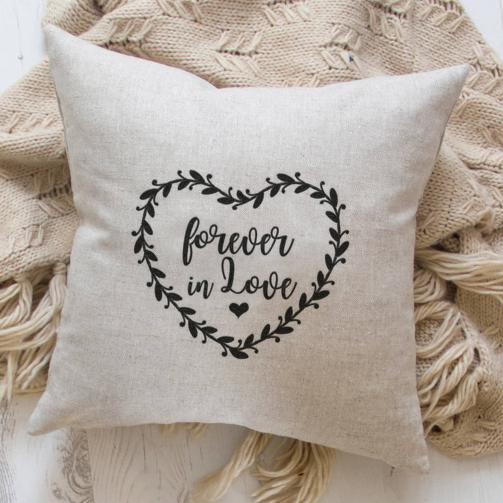 Forever In Love Embroidered Linen Cushion By Elley Home