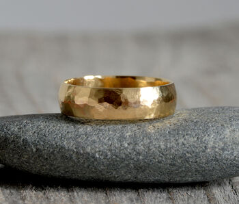 Hammered 9ct Yellow Gold Wedding Band Traditional Comfort Fit Wedding Ring, 2 of 5