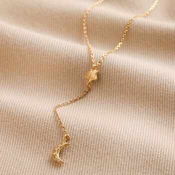 Crystal Moon And Star Lariat Necklace In Gold Plating, 2 of 7