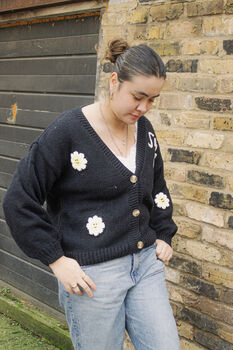 Black Smile Everyday Flower Knit Cardigan, 6 of 7