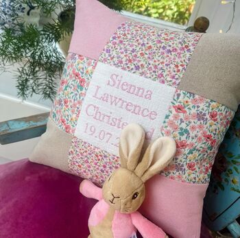 Ditsy Pink Patchwork Name Cushion, 12 of 12