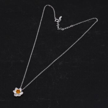 Sterling Silver Daffodil Flower Pendant Necklace, 3 of 9
