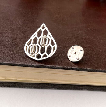 Sterling Silver Geometric Honeycomb Drop Pin Brooch, 2 of 6