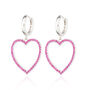 Sterling Silver Pink Open Heart Drop Hoop Earrings, thumbnail 5 of 7