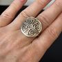Swirl Pattern Silver Disc Adjustable Ring, thumbnail 8 of 9