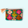 Embroidered Velvet Coin Purse | Pop Floral In Turquoise And Pink, thumbnail 1 of 4