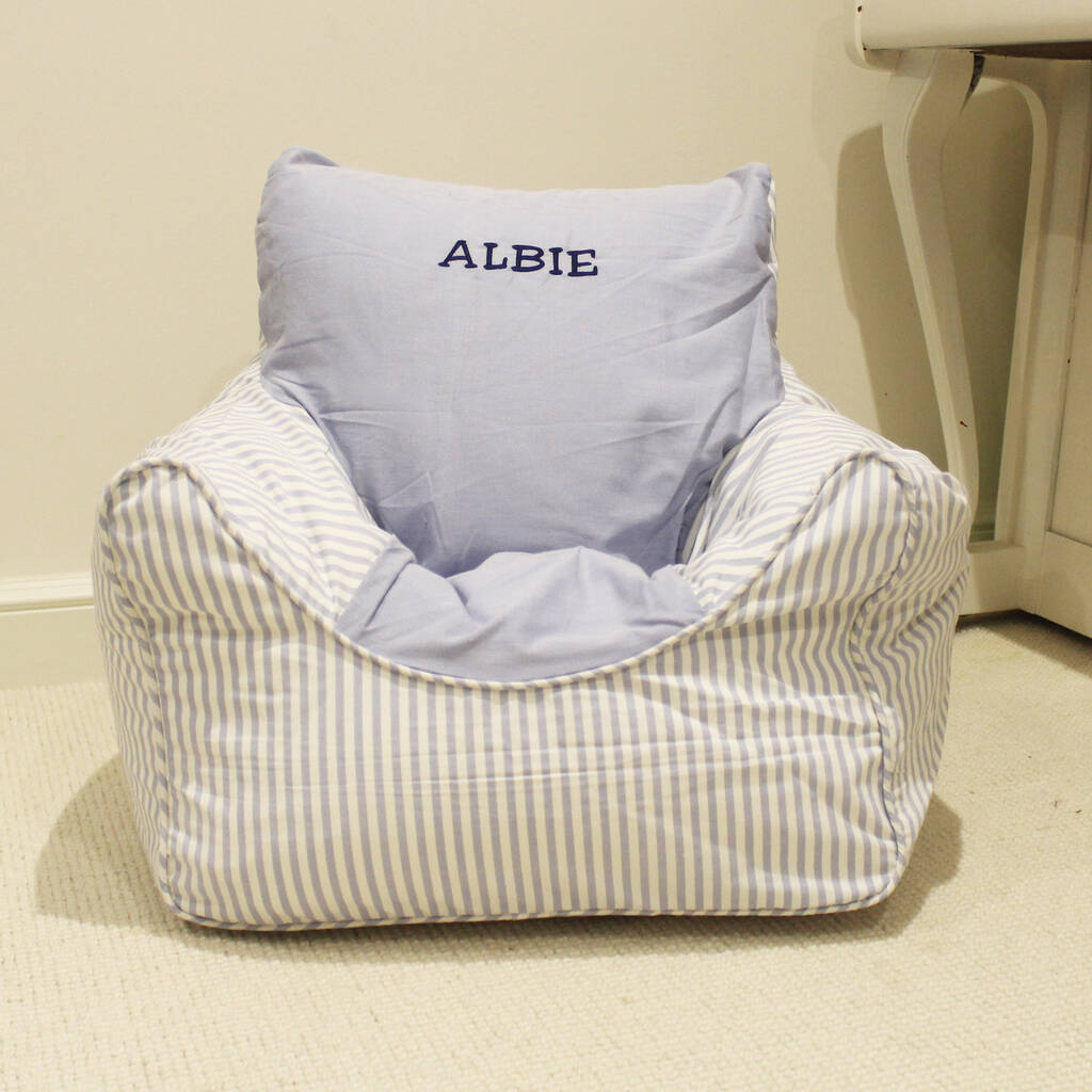 Personalised Childs Blue Bean Bag Chair By Lime Tree London