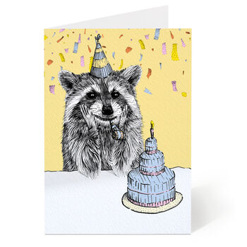 Raccoon With Cake Birthday Card, 2 of 7