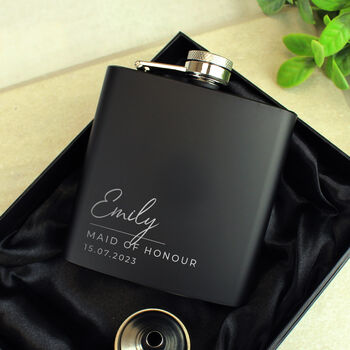Personalised Script Text Black Hip Flask, 6 of 9