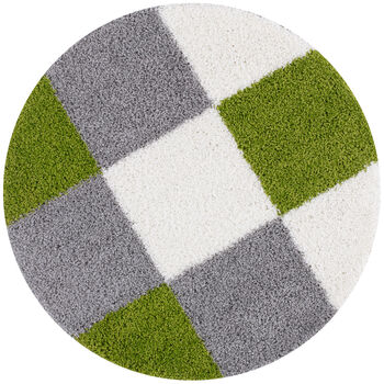 The Rugs Geometric Shaggy Rug Green Checkered Rug, 7 of 12